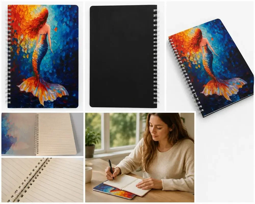 Colorful Mermaid Spiral Notebook Lined Journal Multicolor Art Cover